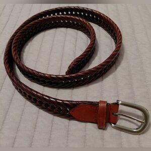Mens Sz 42 Genuine Leather On Bonded Leather, Woven, Braided Belt. Heavy Duty